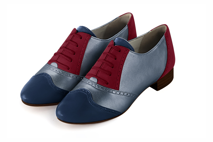 Navy blue and burgundy red women's fashion lace-up shoes.. Front view - Florence KOOIJMAN